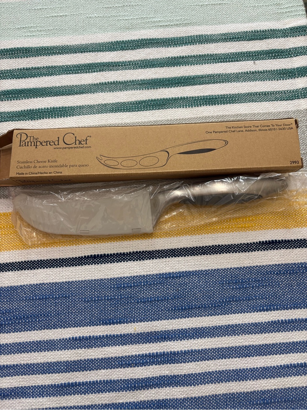 The Pampered Chef Stainless Cheese Knife with Brown Kraft Box